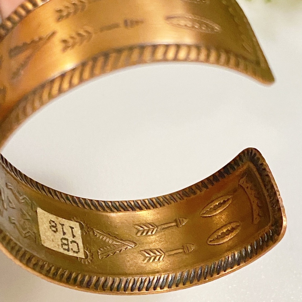 Vintage Storyteller Bell Trading Post Copper Cuff Bracelet - Handmade - Picture 9 of 13